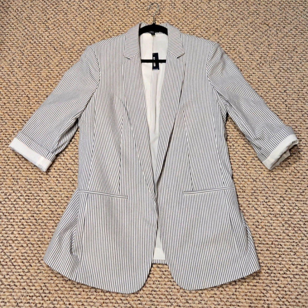 Express Greyish Blue and White Striped Searsucker Blazer